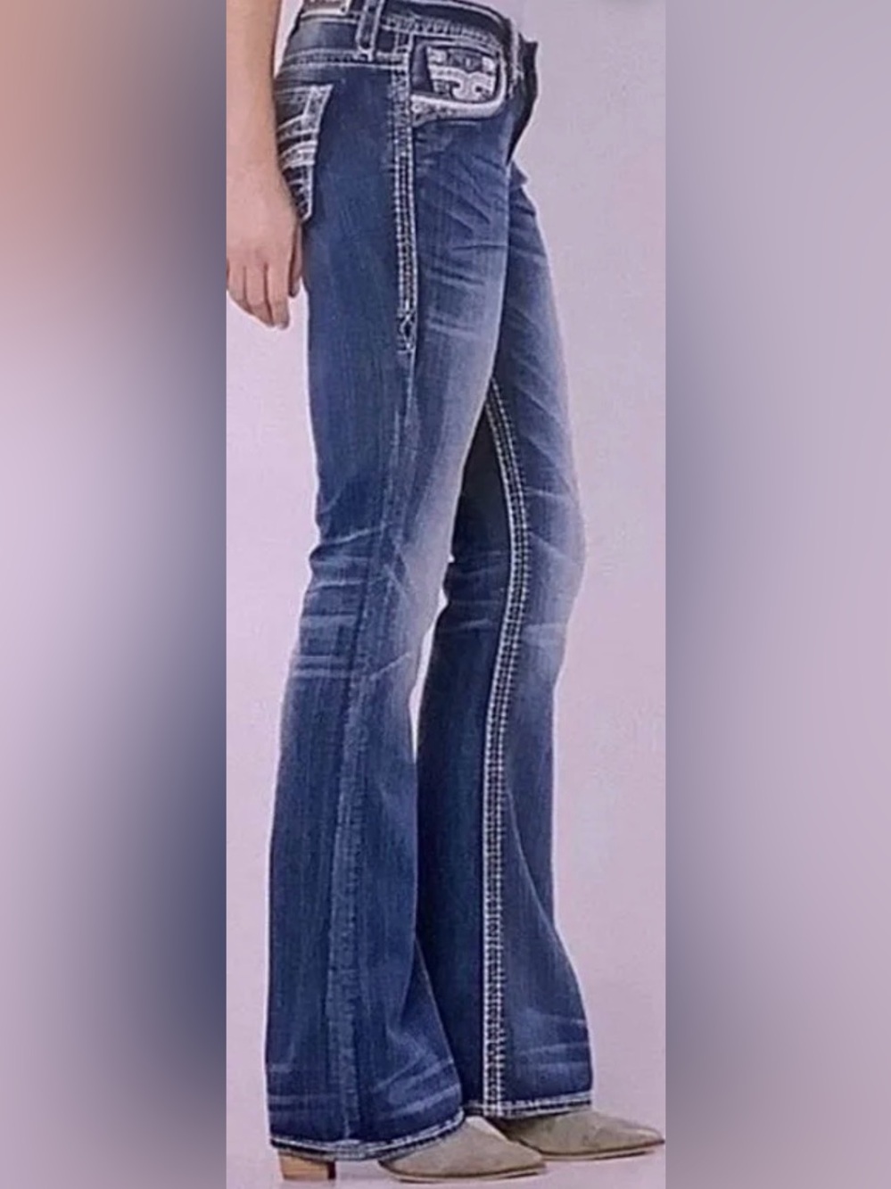 Rock Revival Gysii Easy Boot Metallic Leather Embroidered Jean - Size 31